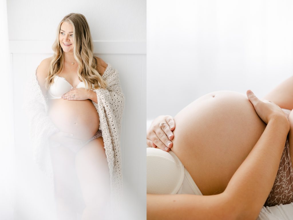 light and airy boudoir style maternity photos in indianapolis indiana