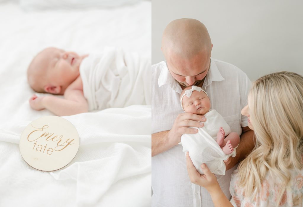 Indianapolis newborn photography session  images of new parents holding newborn baby girl light and airy photography 