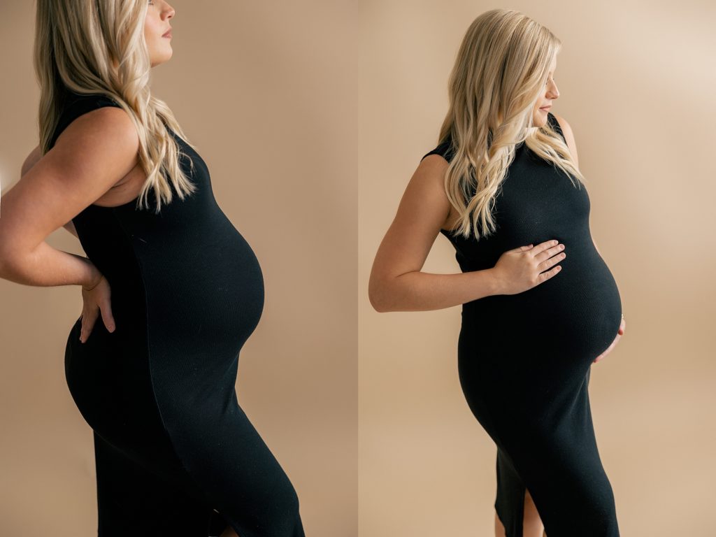 Indianapolis Studio Maternity Photographer, intimate maternity session, black dress