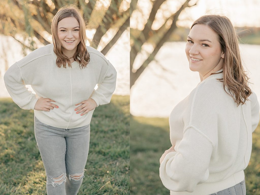 Lebanon Indiana senior in cream sweater at Coxhall Gardens at her senior photography session with Carmel Senior Photographer Brittney Lear Photography