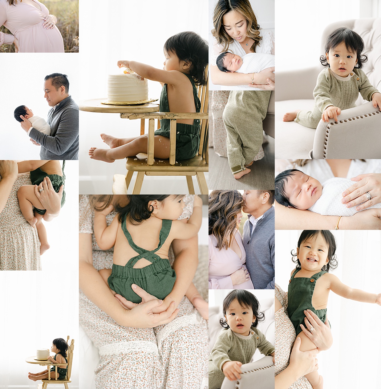 A collage of images from a carmel newborn photography baby plan membership with maternity, newborn, and family photographer Brittney Lear Photography