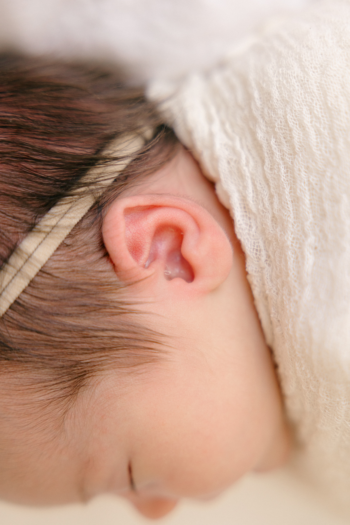 close up of newborn baby's ear, fishers newborn photography 